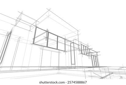 Architectural sketch of a house vector drawing