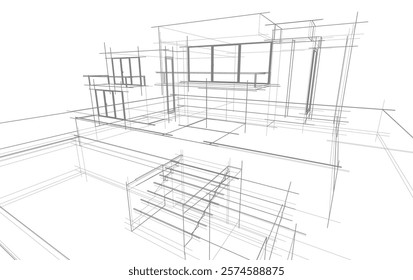 Architectural sketch of a house vector drawing