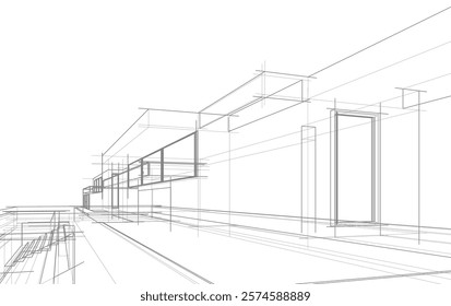 Architectural sketch of a house vector drawing