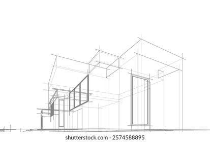 Architectural sketch of a house vector drawing