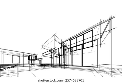 Architectural sketch of a house vector drawing