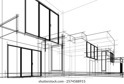 Architectural sketch of a house vector drawing