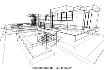 Architectural sketch of a house vector drawing