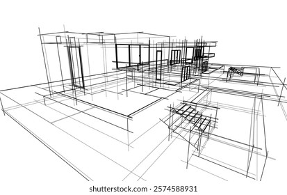 Architectural sketch of a house vector drawing