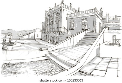 Architectural sketch. Idea. Drawing. City.