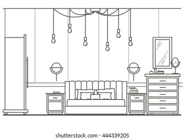 architectural sketch interior modern bedroom front view