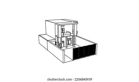 architectural sketch of a luxury house with 2 floors seen from above