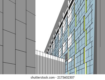 Architectural sketch of modern building