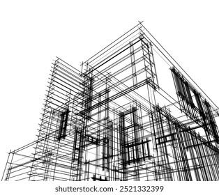 Esboço arquitetônico de construção moderna ilustração 3d