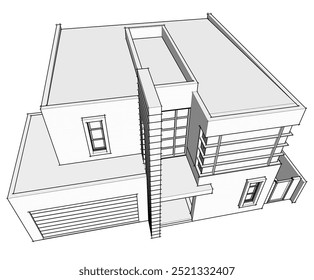 Architectural sketch of modern building 3d illustration