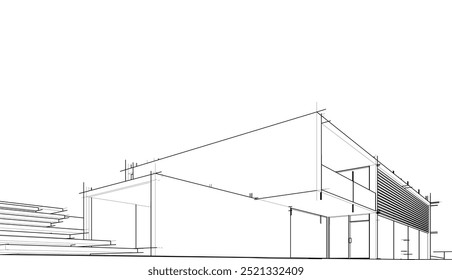 Architectural sketch of modern building 3d illustration