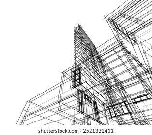 Architektonische Skizze des modernen Gebäudes 3D-Illustration