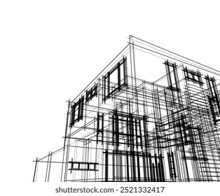 Architectural sketch of modern building 3d illustration