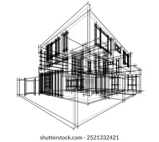 Architektonische Skizze des modernen Gebäudes 3D-Illustration
