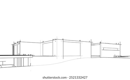 Architectural sketch of modern building 3d illustration