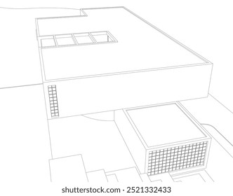 Bosquejo arquitectónico de la ilustración 3d del edificio moderno
