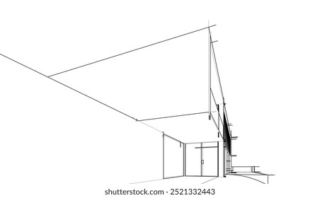 Bosquejo arquitectónico de la ilustración 3d del edificio moderno
