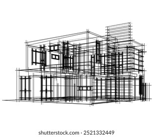 Architectural sketch of modern building 3d illustration
