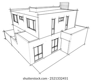 Bosquejo arquitectónico de la ilustración 3d del edificio moderno