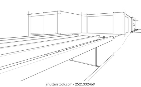 Architectural sketch of modern building 3d illustration