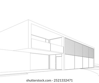Bosquejo arquitectónico de la ilustración 3d del edificio moderno
