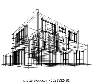 Architectural sketch of modern building 3d illustration