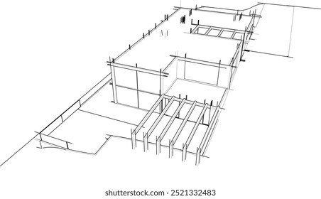 Esboço arquitetônico de construção moderna ilustração 3d