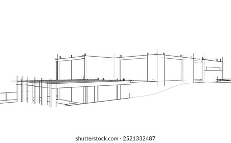 Architectural sketch of modern building 3d illustration