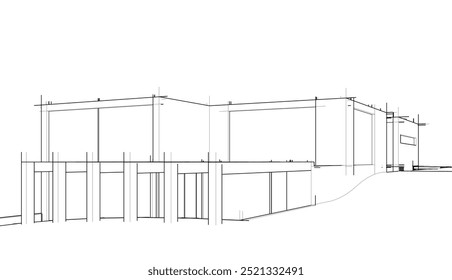 Esboço arquitetônico de construção moderna ilustração 3d