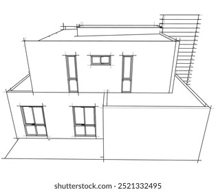 Architektonische Skizze des modernen Gebäudes 3D-Illustration