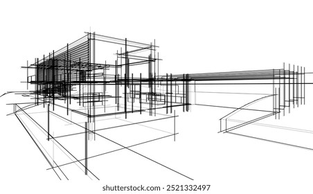 Architectural sketch of modern building 3d illustration