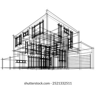 Architectural sketch of modern building 3d illustration