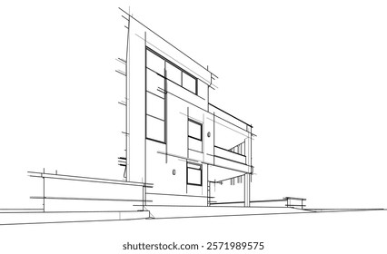 Architectural sketch of modern building 3d rendering