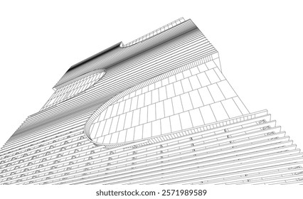 Architectural sketch of modern building 3d rendering