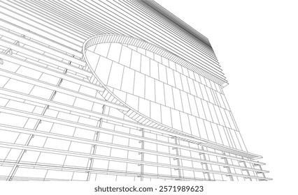 Architectural sketch of modern building 3d rendering