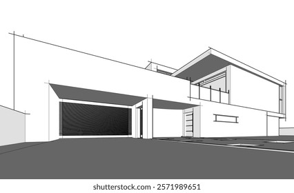 Architectural sketch of modern building 3d rendering