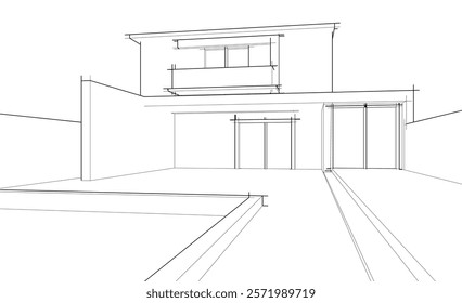 Architectural sketch of modern building 3d rendering