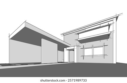 Architectural sketch of modern building 3d rendering
