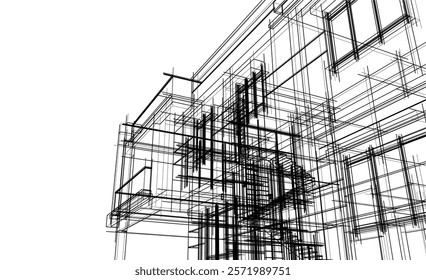 Architectural sketch of modern building 3d rendering