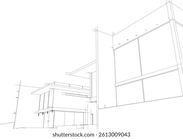 Architectural sketch of modern building 3d rendering