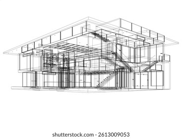 Architectural sketch of modern building 3d rendering