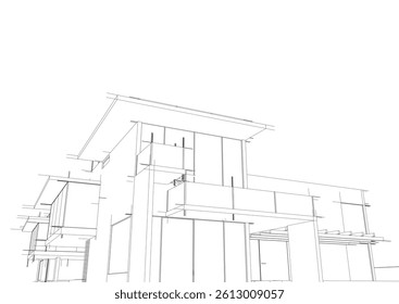 Architectural sketch of modern building 3d rendering