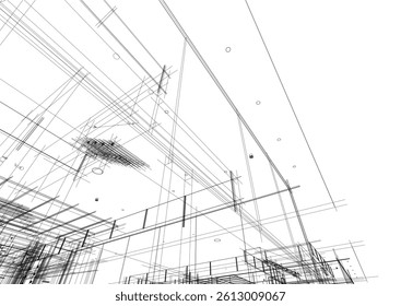 Architectural sketch of modern building 3d rendering