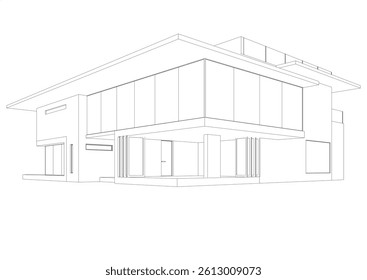 Architectural sketch of modern building 3d rendering
