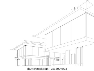 Architectural sketch of modern building 3d rendering