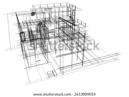 Architectural sketch of modern building 3d rendering