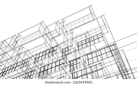 Esbozo arquitectónico de la ilustración vectónica de edificios modernos 