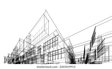 Esbozo arquitectónico de la ilustración vectónica de edificios modernos 