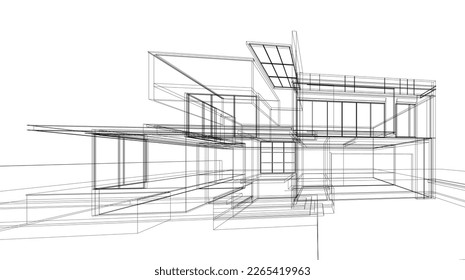 Architectural sketch of modern building vector illustration 