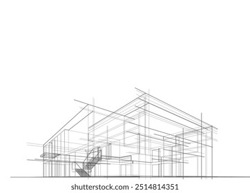 Architectural sketch of modern building vector 3d illustration